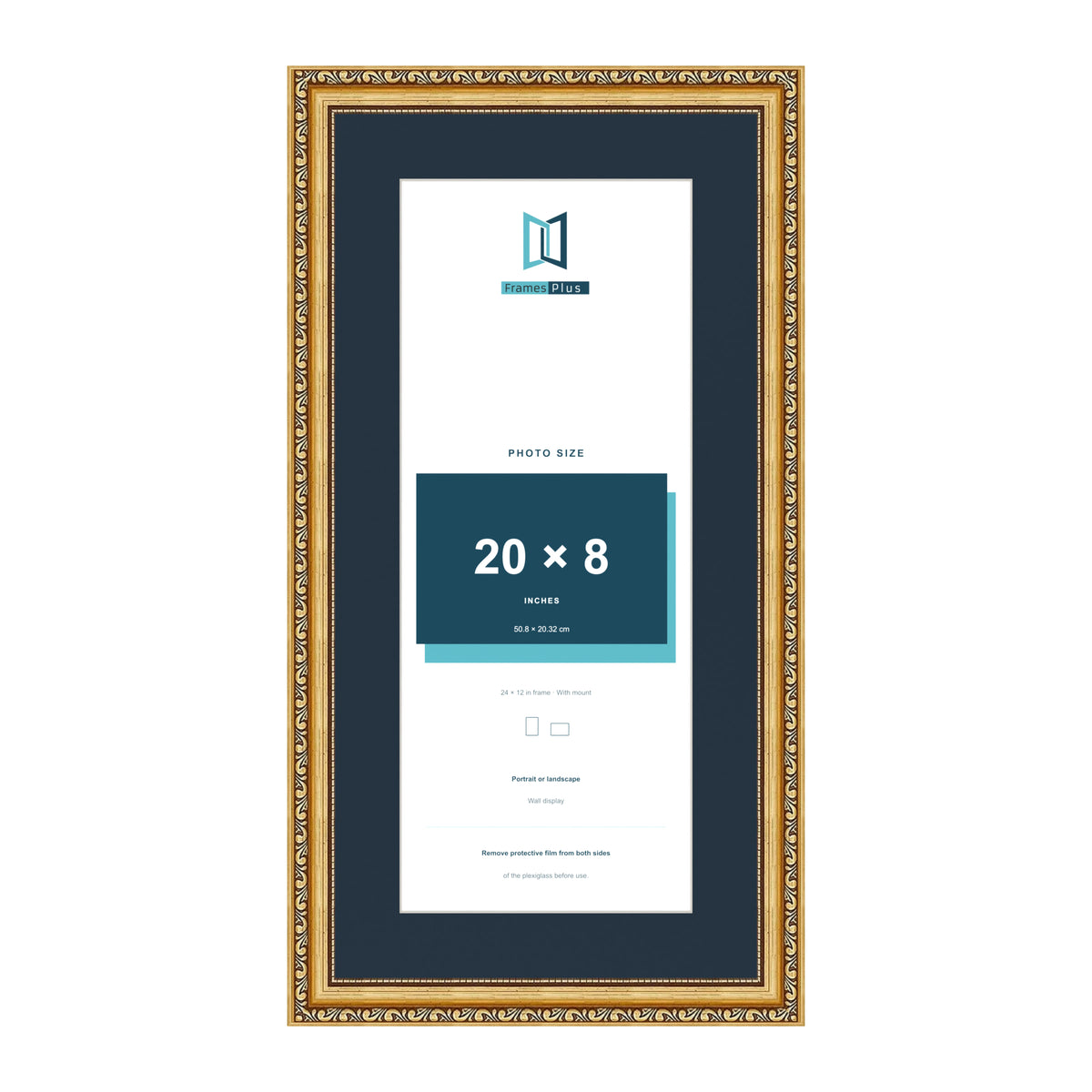 Louis Range Gold Picture, Photo & Poster Frame with Pacific Blue Mount - 24x12" Frame for 20x8" Photo, Gold