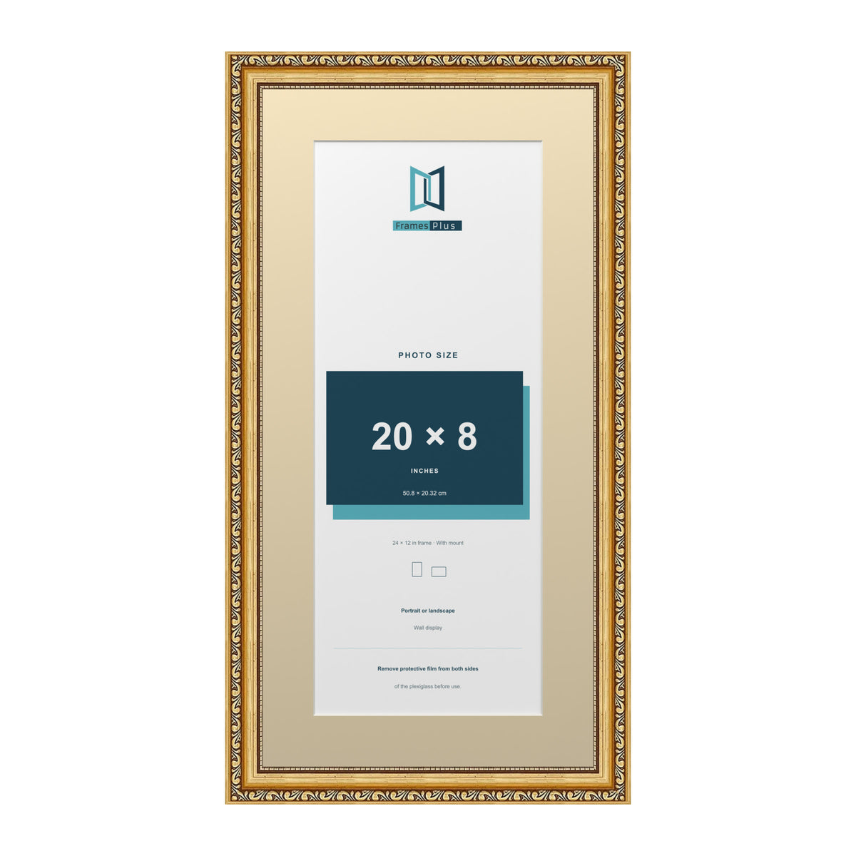 Louis Range Gold Picture, Photo & Poster Frame with Ivory Mount - 24x12" Frame for 20x8" Photo, Gold