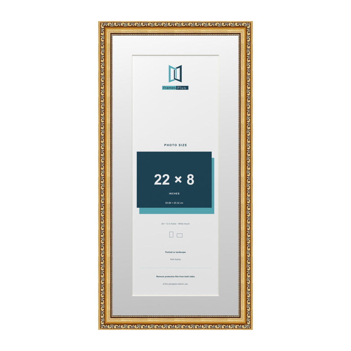Louis Range Gold Picture, Photo & Poster Frame with White Mount - 26x12" Frame for 22x8" Photo, Gold