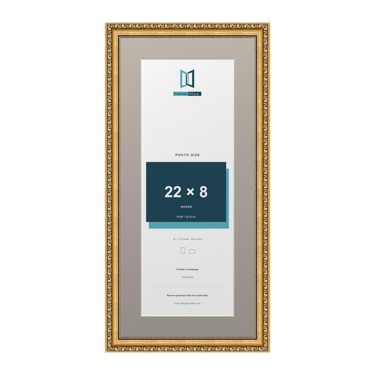 Louis Range Gold Picture, Photo & Poster Frame with Dawn Grey Mount - 26x12" Frame for 22x8" Photo, Gold