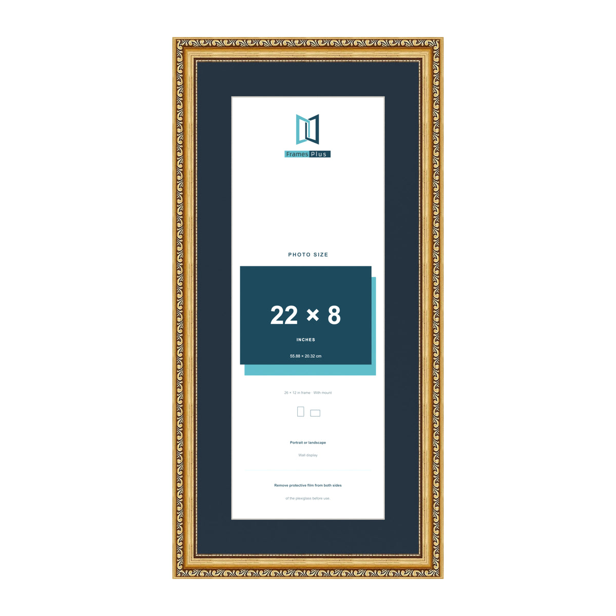 Louis Range Gold Picture, Photo & Poster Frame with Pacific Blue Mount - 26x12" Frame for 22x8" Photo, Gold