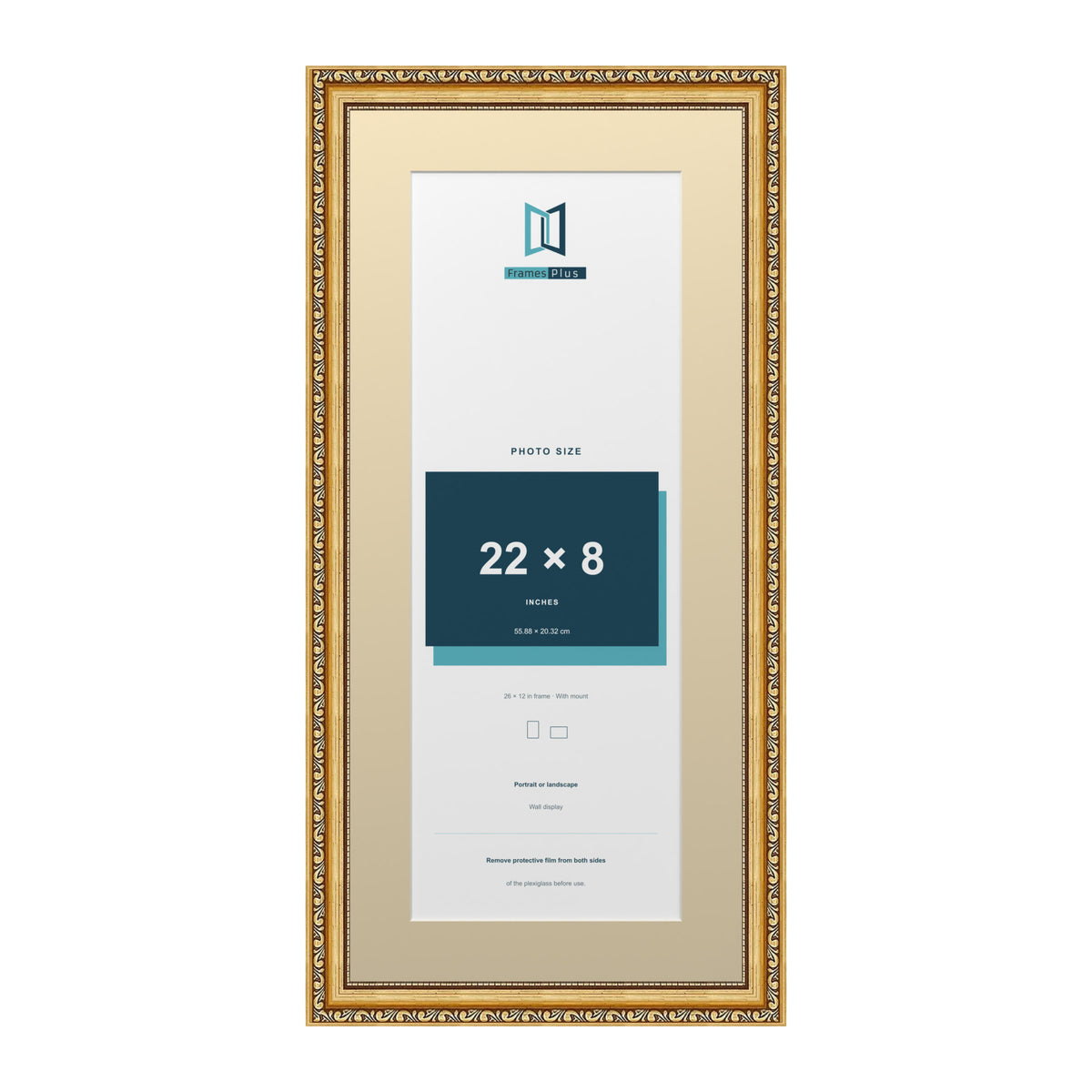 Louis Range Gold Picture, Photo & Poster Frame with Ivory Mount - 26x12" Frame for 22x8" Photo, Gold
