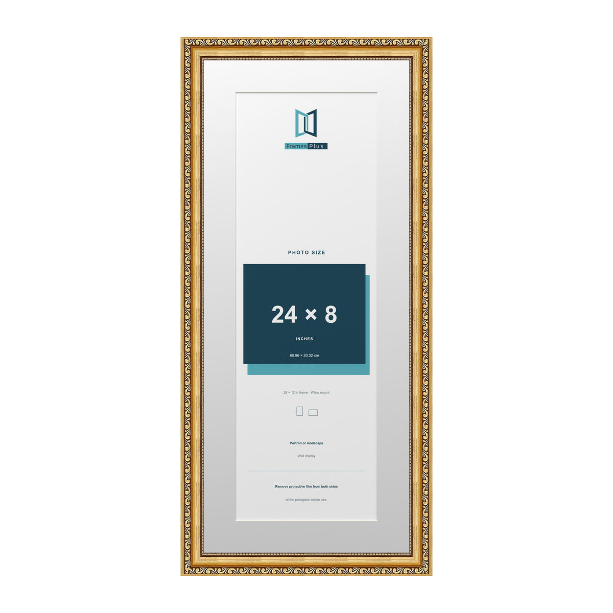 Louis Range Gold Picture, Photo & Poster Frame with White Mount - 28x12" Frame for 24x8" Photo, Gold