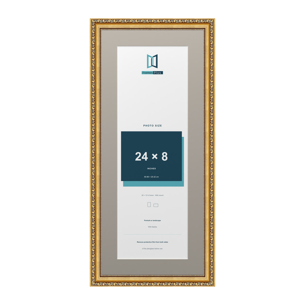 Louis Range Gold Picture, Photo & Poster Frame with Dawn Grey Mount - 28x12" Frame for 24x8" Photo, Gold