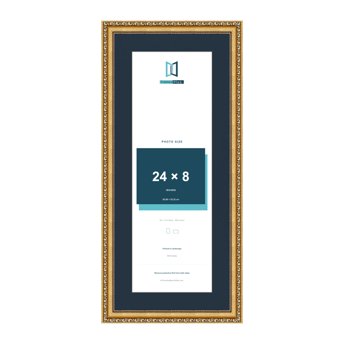 Louis Range Gold Picture, Photo & Poster Frame with Pacific Blue Mount - 28x12" Frame for 24x8" Photo, Gold