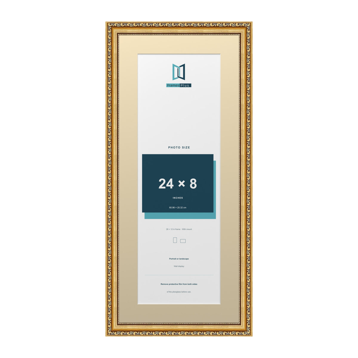 Louis Range Gold Picture, Photo & Poster Frame with Ivory Mount - 28x12" Frame for 24x8" Photo, Gold