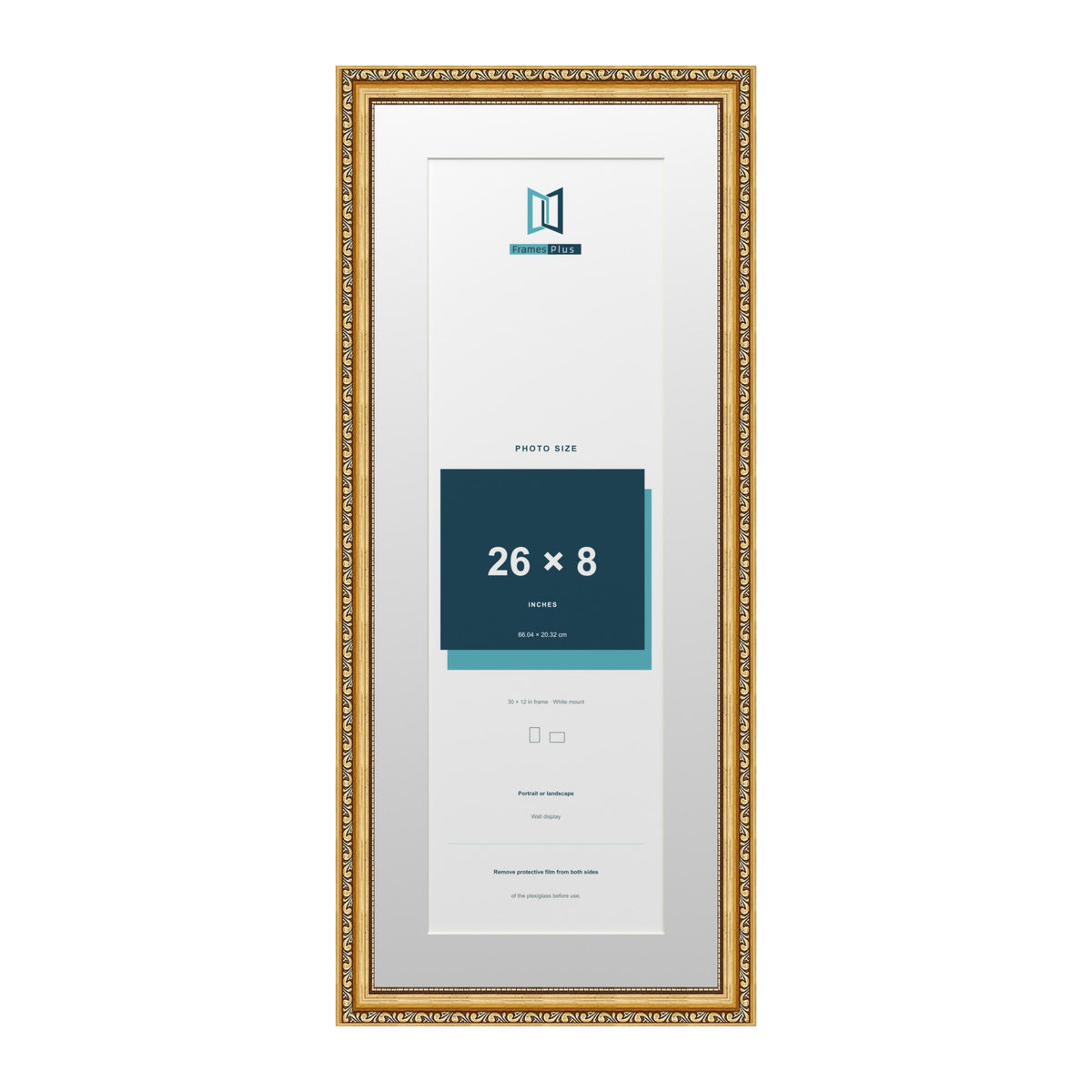Louis Range Gold Picture, Photo & Poster Frame with White Mount - 30x12" Frame for 26x8" Photo, Gold