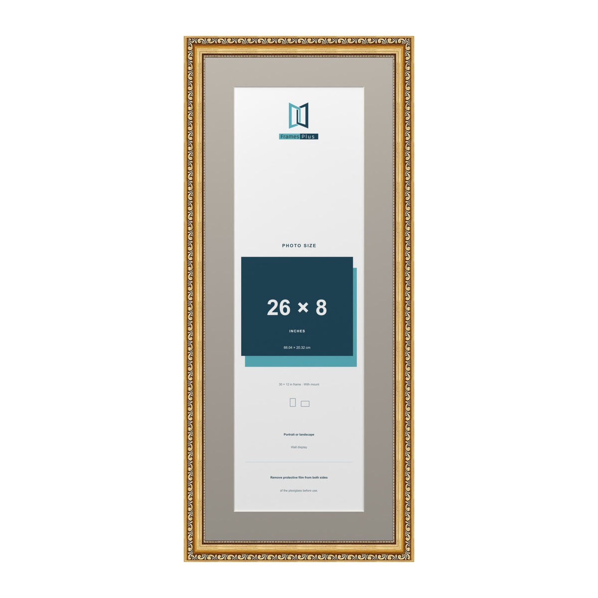 Louis Range Gold Picture, Photo & Poster Frame with Dawn Grey Mount - 30x12" Frame for 26x8" Photo, Gold