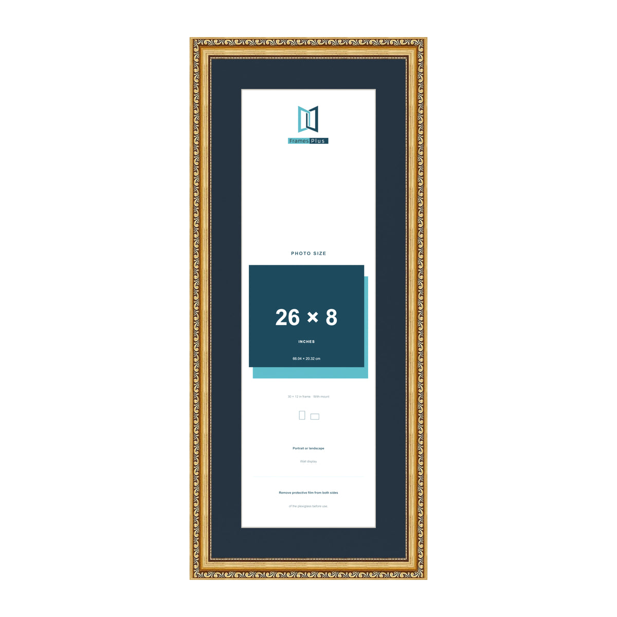 Louis Range Gold Picture, Photo & Poster Frame with Pacific Blue Mount - 30x12" Frame for 26x8" Photo, Gold