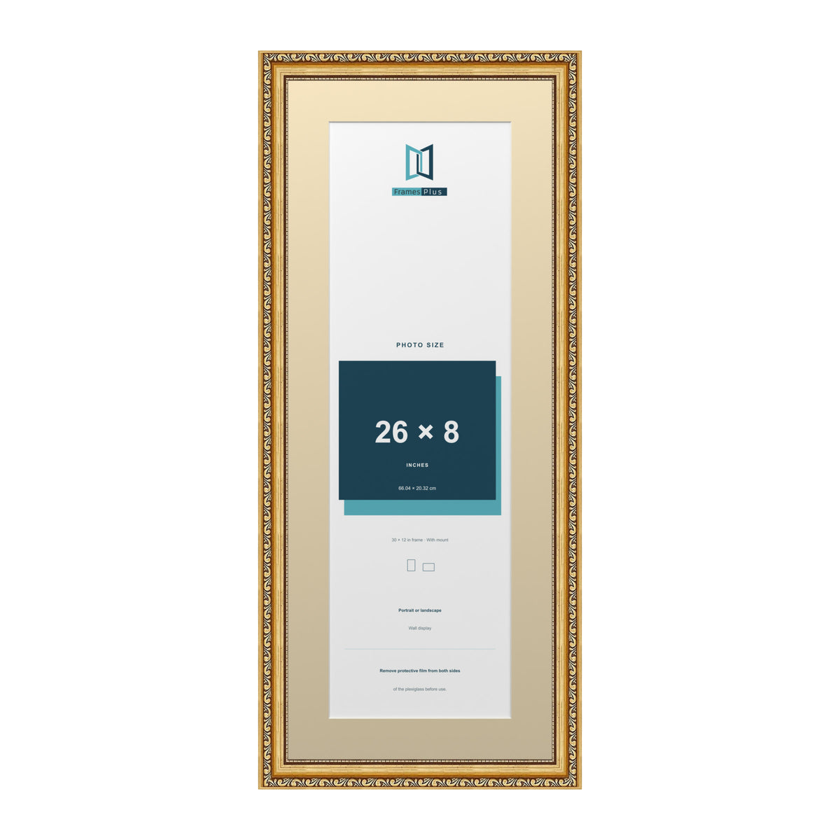 Louis Range Gold Picture, Photo & Poster Frame with Ivory Mount - 30x12" Frame for 26x8" Photo, Gold