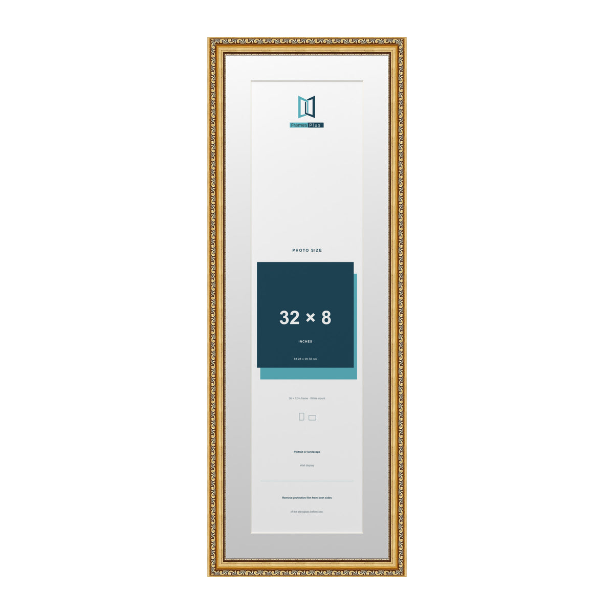Louis Range Gold Picture, Photo & Poster Frame with White Mount - 36x12" Frame for 32x8" Photo, Gold