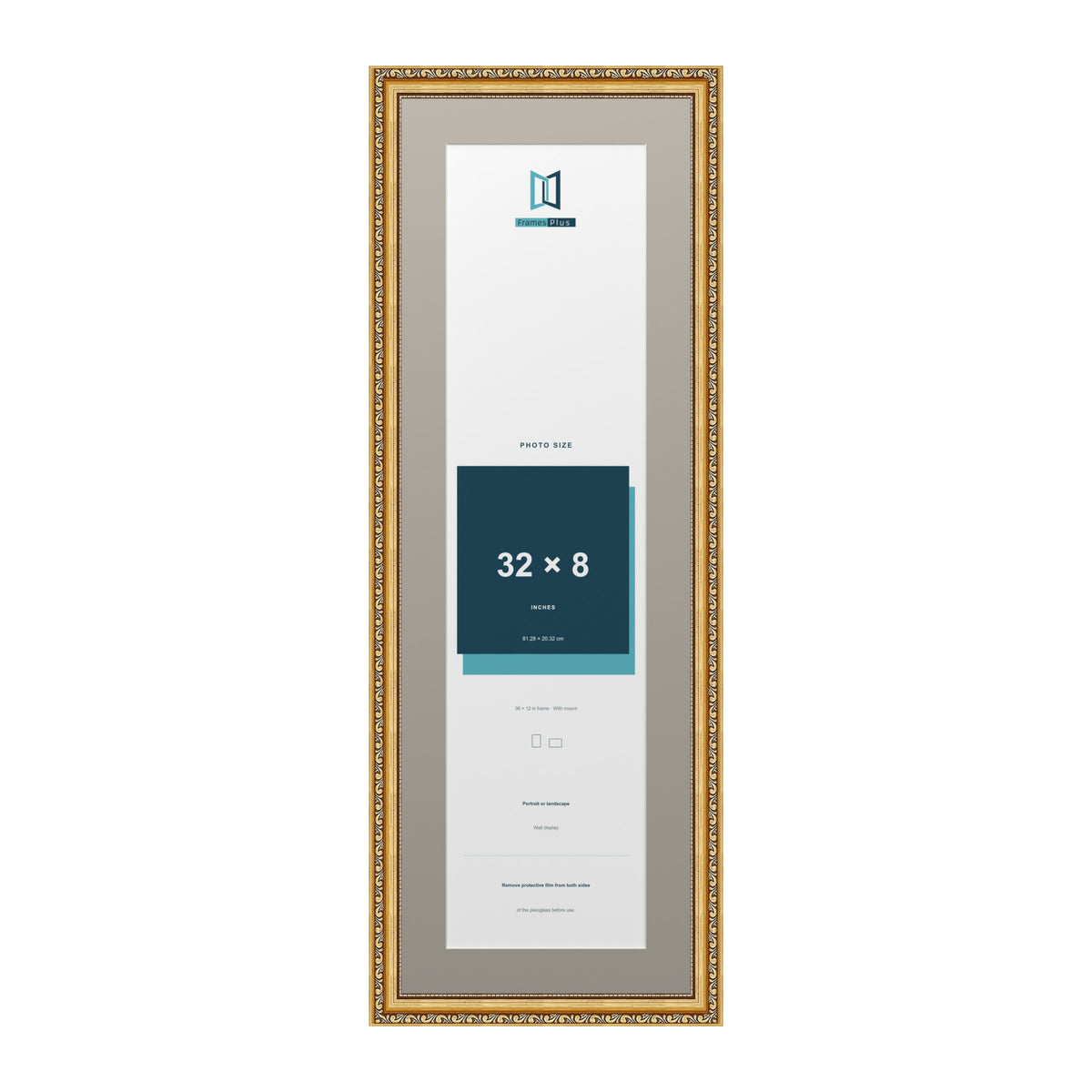 Louis Range Gold Picture, Photo & Poster Frame with Dawn Grey Mount - 36x12" Frame for 32x8" Photo, Gold