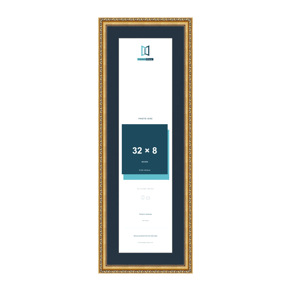 Louis Range Gold Picture, Photo & Poster Frame with Pacific Blue Mount - 36x12" Frame for 32x8" Photo, Gold