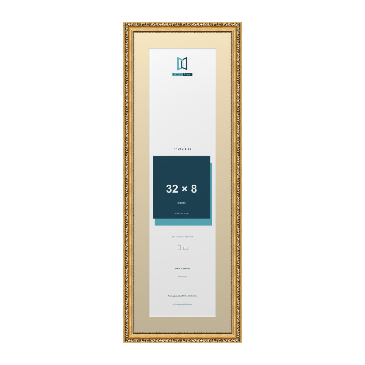 Louis Range Gold Picture, Photo & Poster Frame with Ivory Mount - 36x12" Frame for 32x8" Photo, Gold