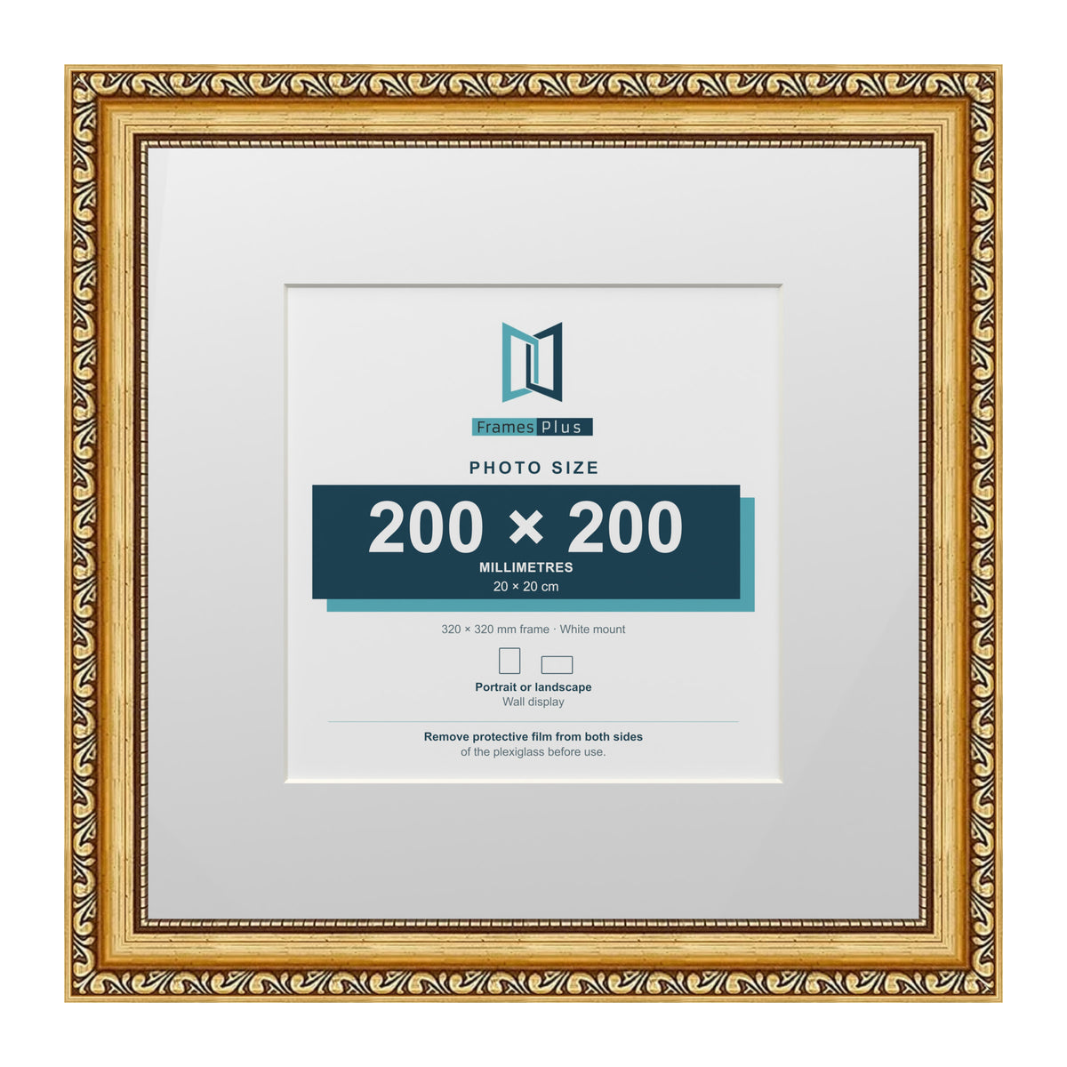 Louis Range Gold Picture, Photo & Poster Frame with White Mount - 32x32cm Frame for 20x20cm Photo, Gold