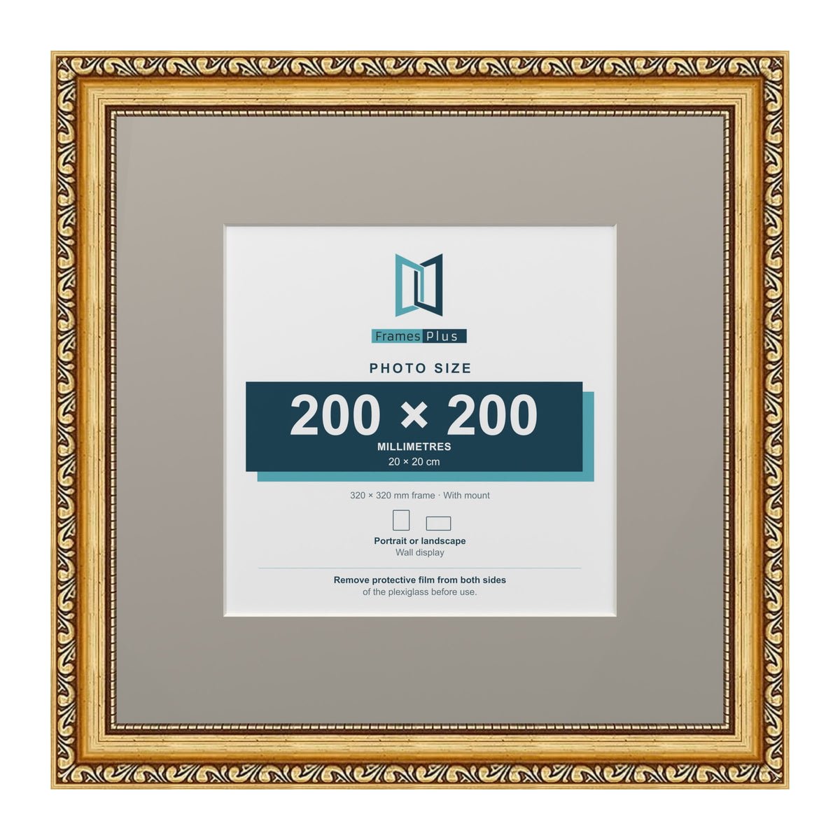 Louis Range Gold Picture, Photo & Poster Frame with Dawn Grey Mount - 32x32cm Frame for 20x20cm Photo, Gold