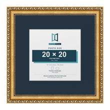 Louis Range Gold Picture, Photo & Poster Frame with Pacific Blue Mount - 32x32cm Frame for 20x20cm Photo, Gold
