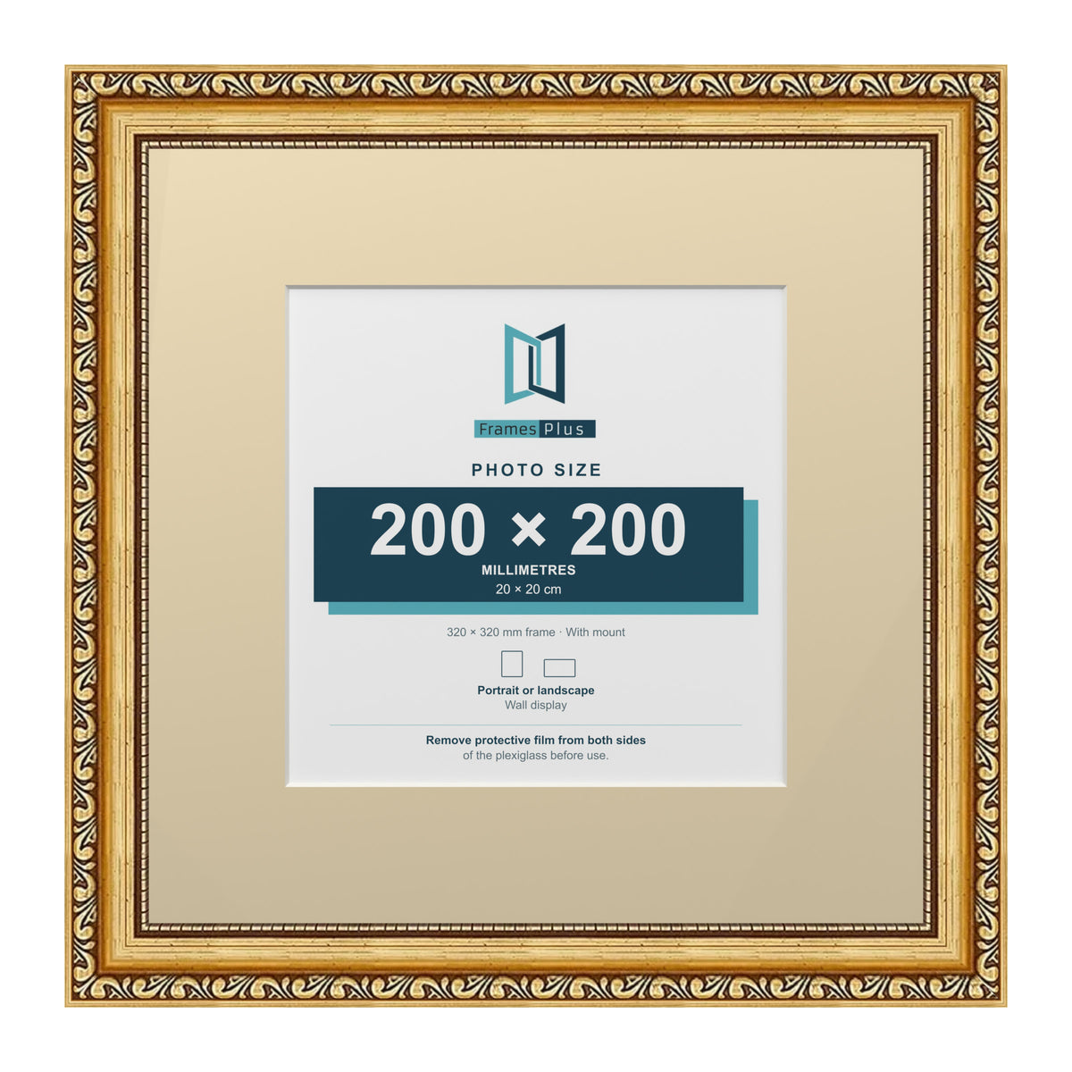 Louis Range Gold Picture, Photo & Poster Frame with Ivory Mount - 32x32cm Frame for 20x20cm Photo, Gold