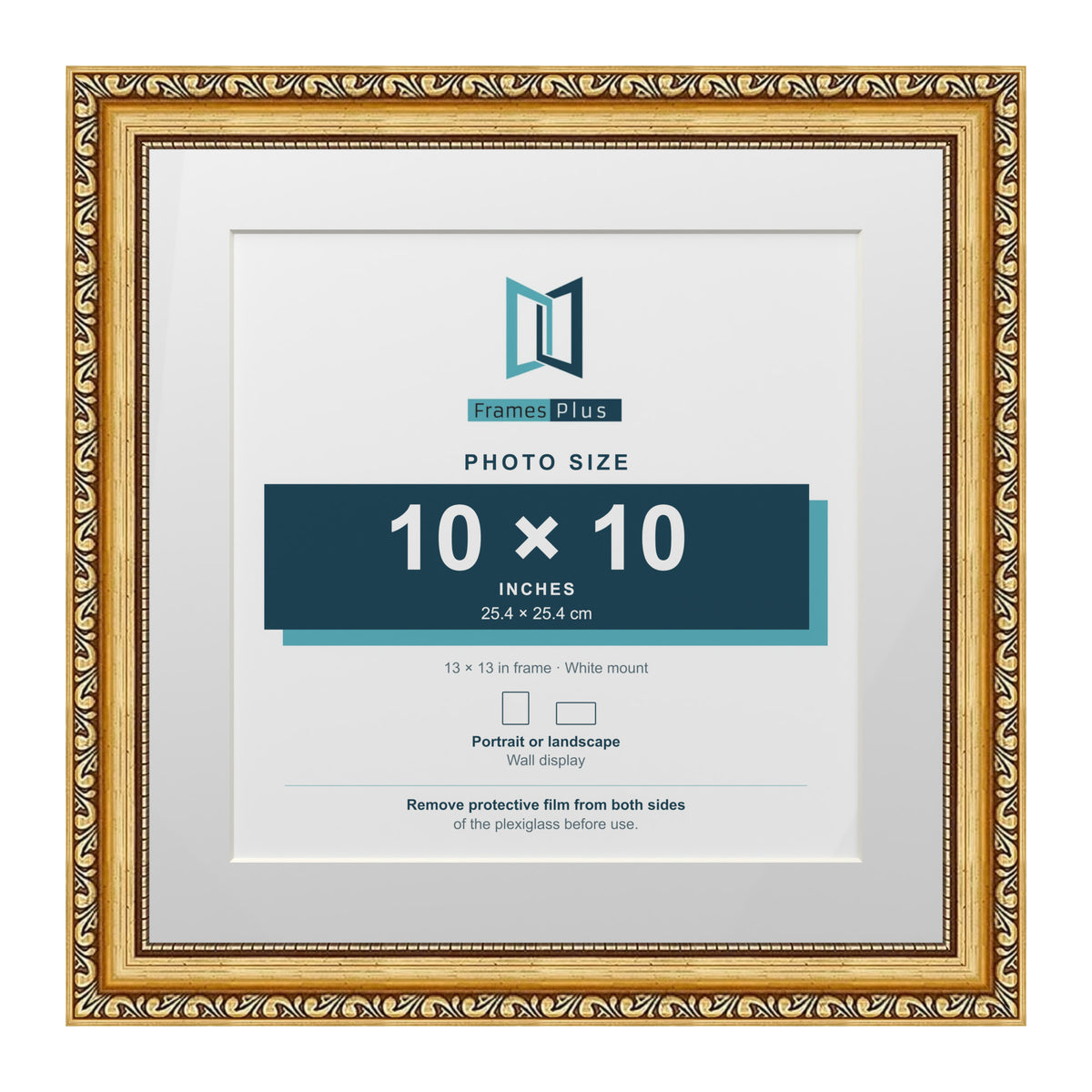 Louis Range Gold Picture, Photo & Poster Frame with White Mount - 13x13" Frame for 10x10" Photo, Gold