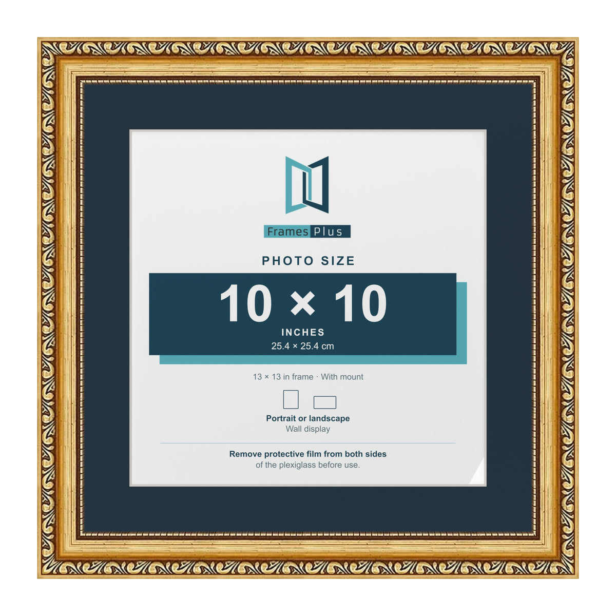 Louis Range Gold Picture, Photo & Poster Frame with Pacific Blue Mount - 13x13" Frame for 10x10" Photo, Gold