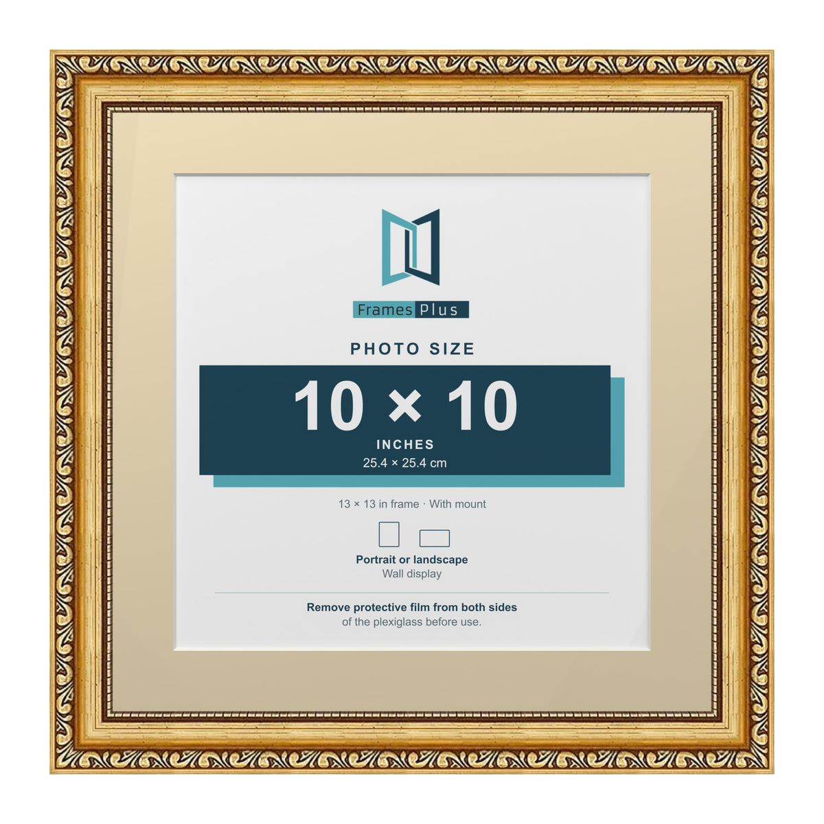 Louis Range Gold Picture, Photo & Poster Frame with Ivory Mount - 13x13" Frame for 10x10" Photo, Gold