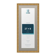 Louis Range Gold Picture, Photo & Poster Frame with Dawn Grey Mount - 31x13" Frame for 27x9" Photo, Gold