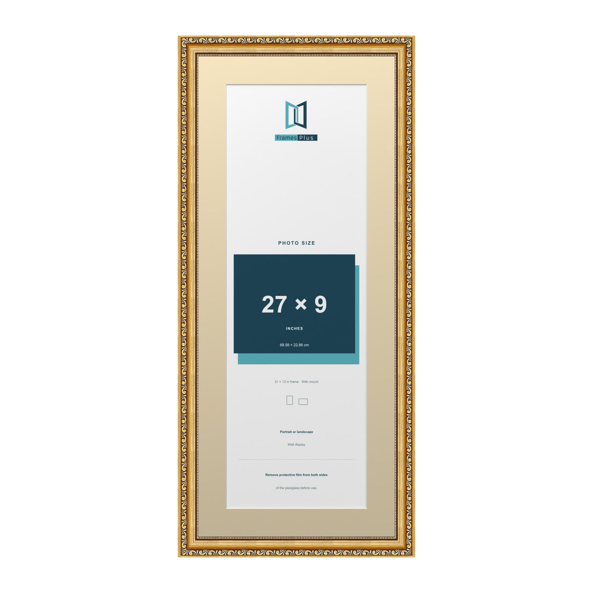 Louis Range Gold Picture, Photo & Poster Frame with Ivory Mount - 31x13" Frame for 27x9" Photo, Gold