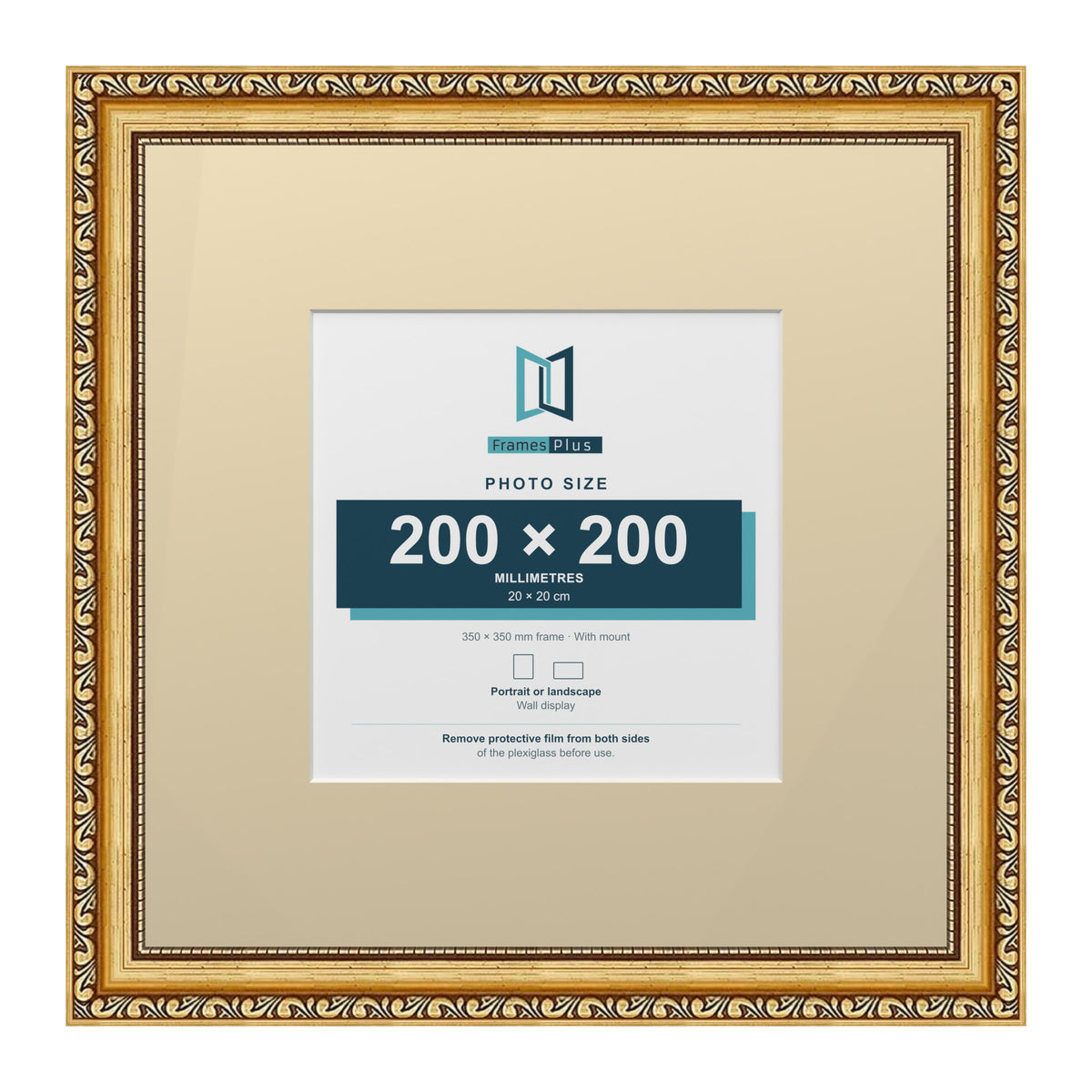 Louis Range Gold Picture, Photo & Poster Frame with Ivory Mount - 35x35cm Frame for 20x20cm Photo, Gold