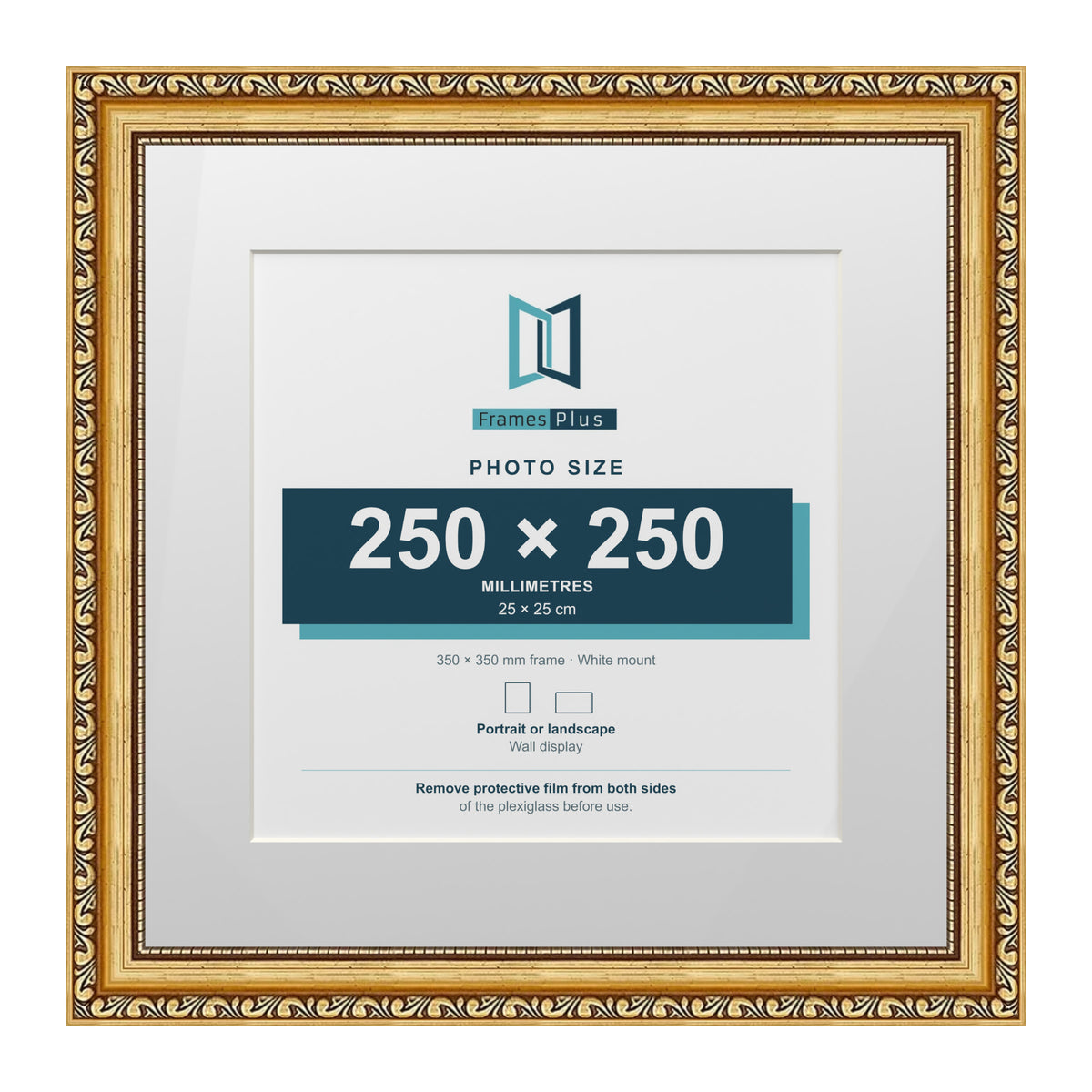 Louis Range Gold Picture, Photo & Poster Frame with White Mount - 35x35cm Frame for 25x25cm Photo, Gold