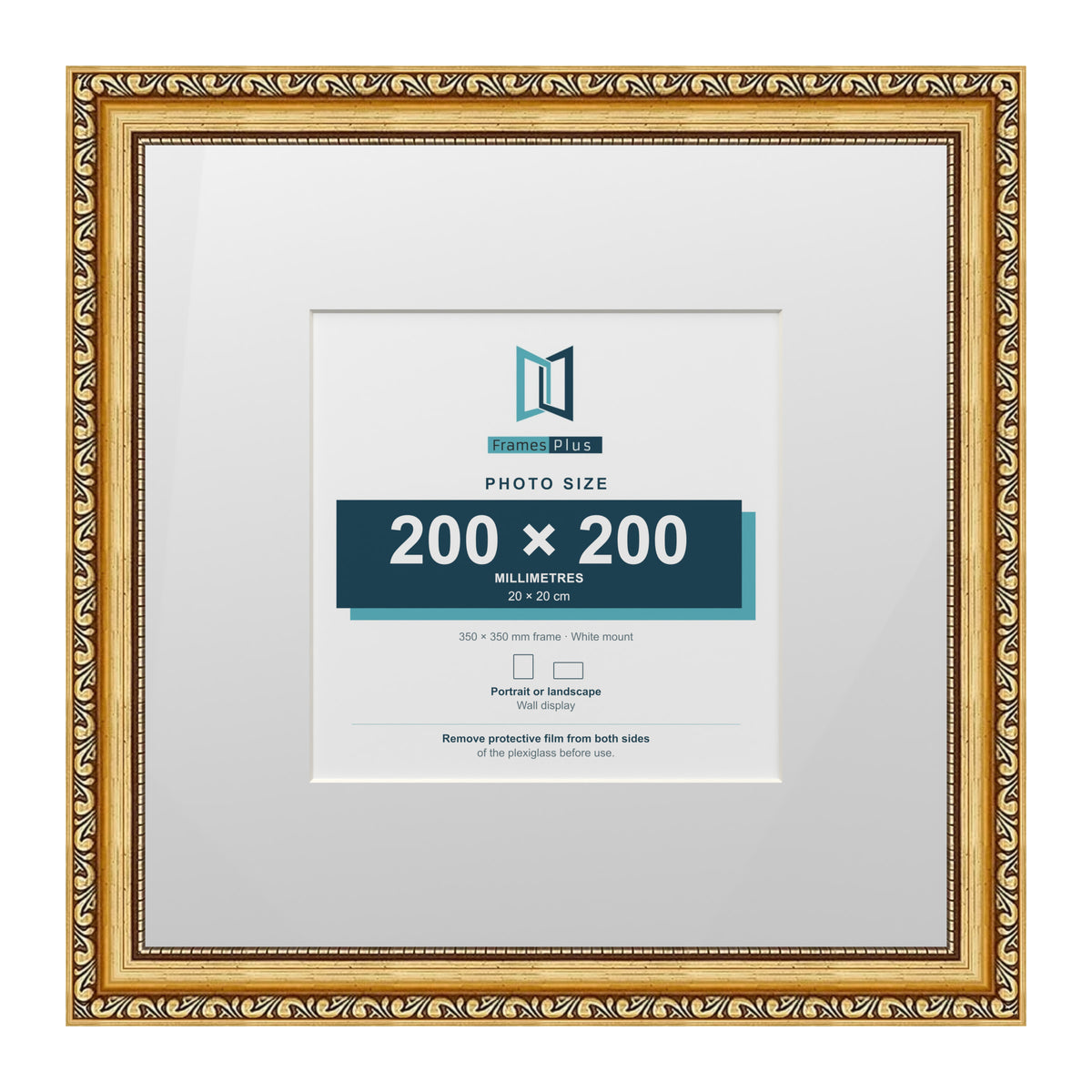 Louis Range Gold Picture, Photo & Poster Frame with White Mount - 35x35cm Frame for 20x20cm Photo, Gold