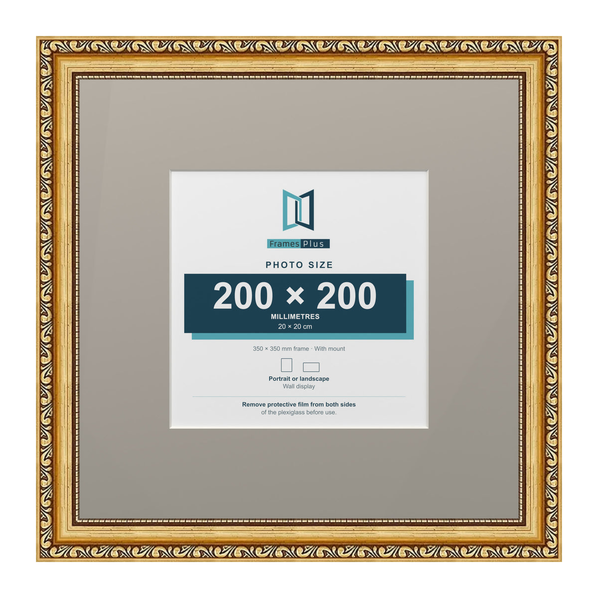 Louis Range Gold Picture, Photo & Poster Frame with Dawn Grey Mount - 35x35cm Frame for 20x20cm Photo, Gold