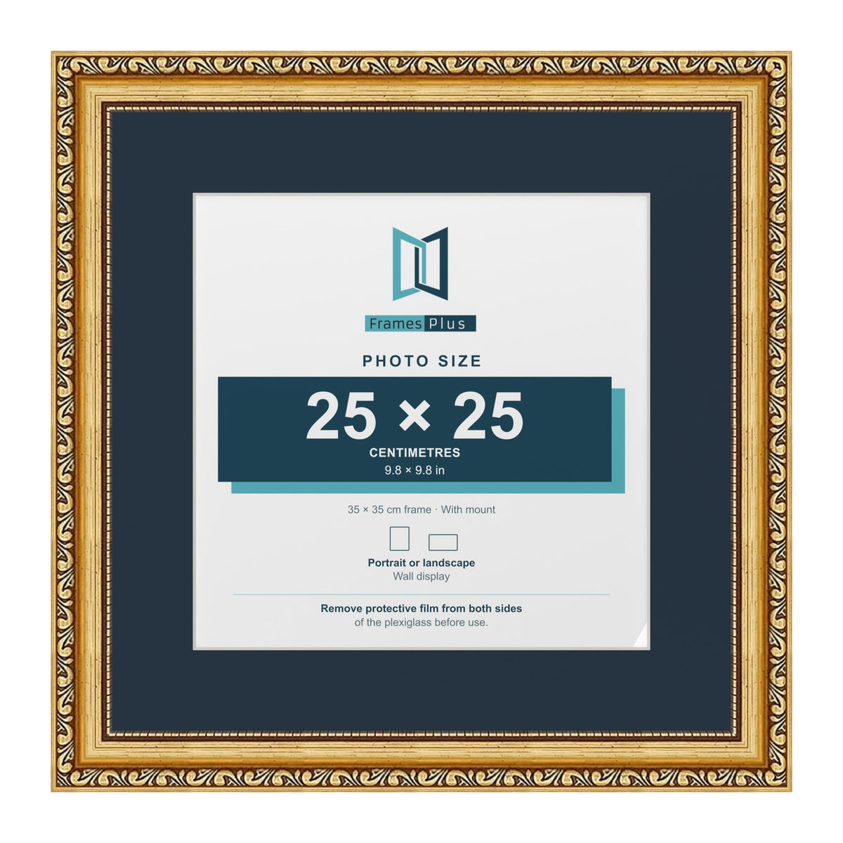 Louis Range Gold Picture, Photo & Poster Frame with Pacific Blue Mount - 35x35cm Frame for 25x25cm Photo, Gold