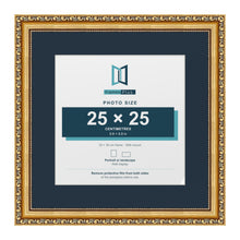 Louis Range Gold Picture, Photo & Poster Frame with Pacific Blue Mount - 35x35cm Frame for 25x25cm Photo, Gold