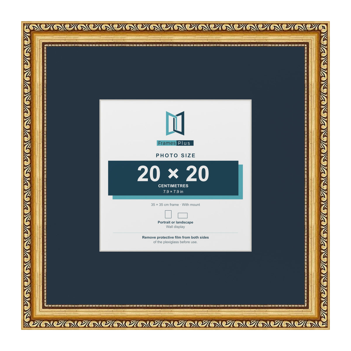 Louis Range Gold Picture, Photo & Poster Frame with Pacific Blue Mount - 35x35cm Frame for 20x20cm Photo, Gold