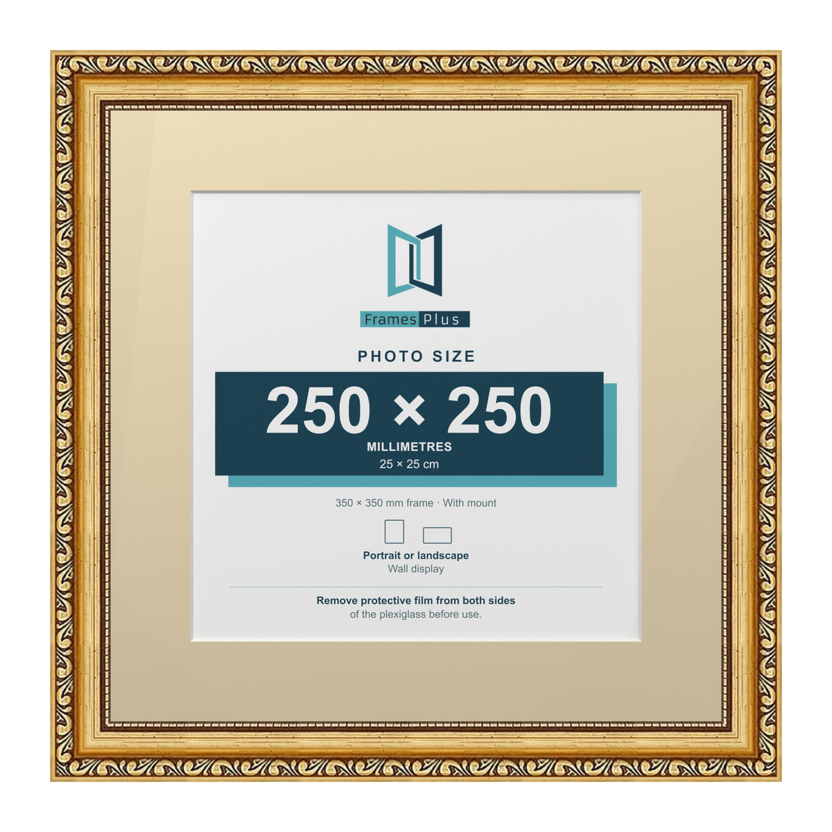 Louis Range Gold Picture, Photo & Poster Frame with Ivory Mount - 35x35cm Frame for 25x25cm Photo, Gold