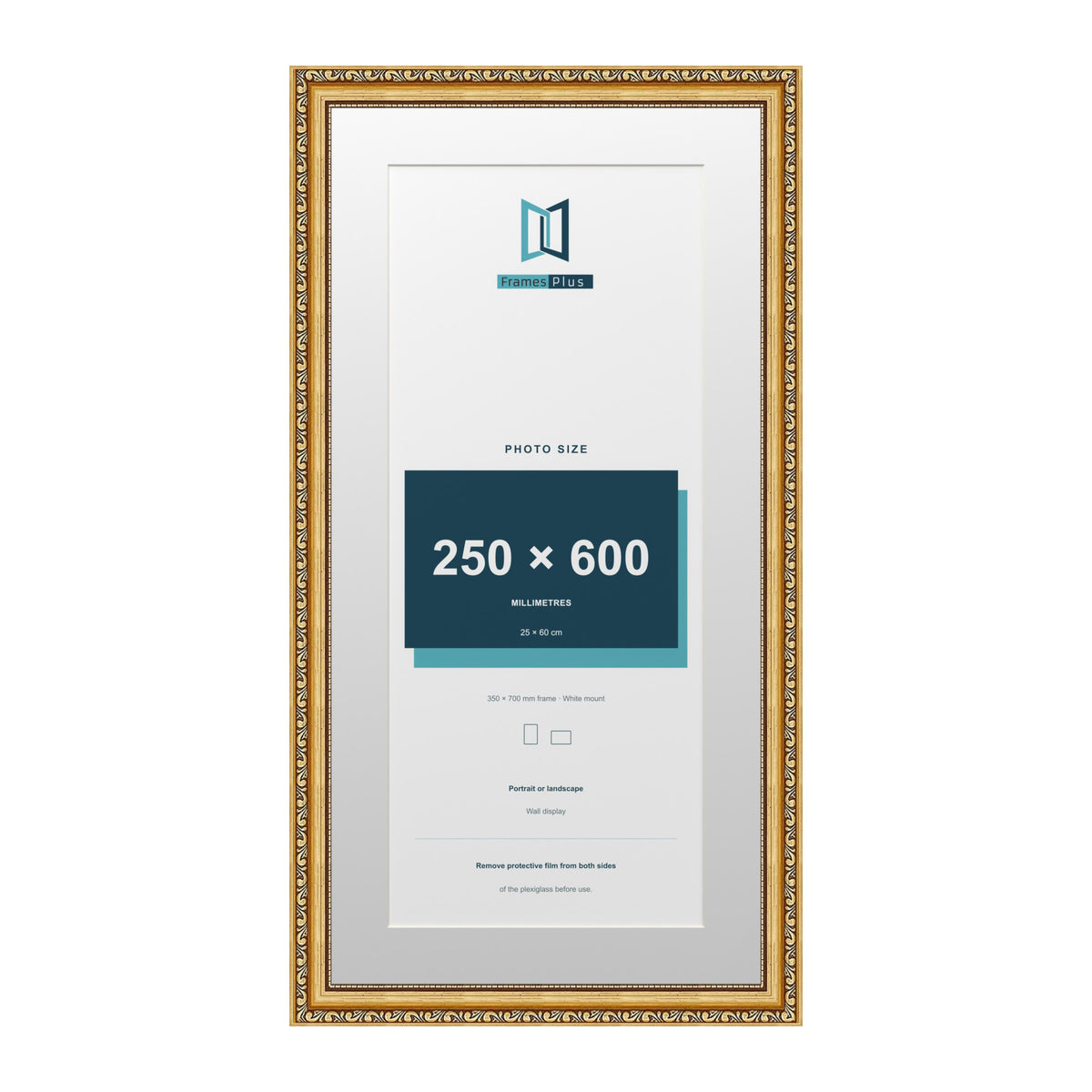 Louis Range Gold Picture, Photo & Poster Frame with White Mount - 70x35cm Frame for 60x25cm Photo, Gold