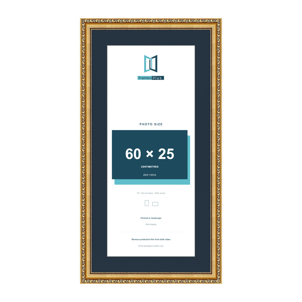 Louis Range Gold Picture, Photo & Poster Frame with Pacific Blue Mount - 70x35cm Frame for 60x25cm Photo, Gold
