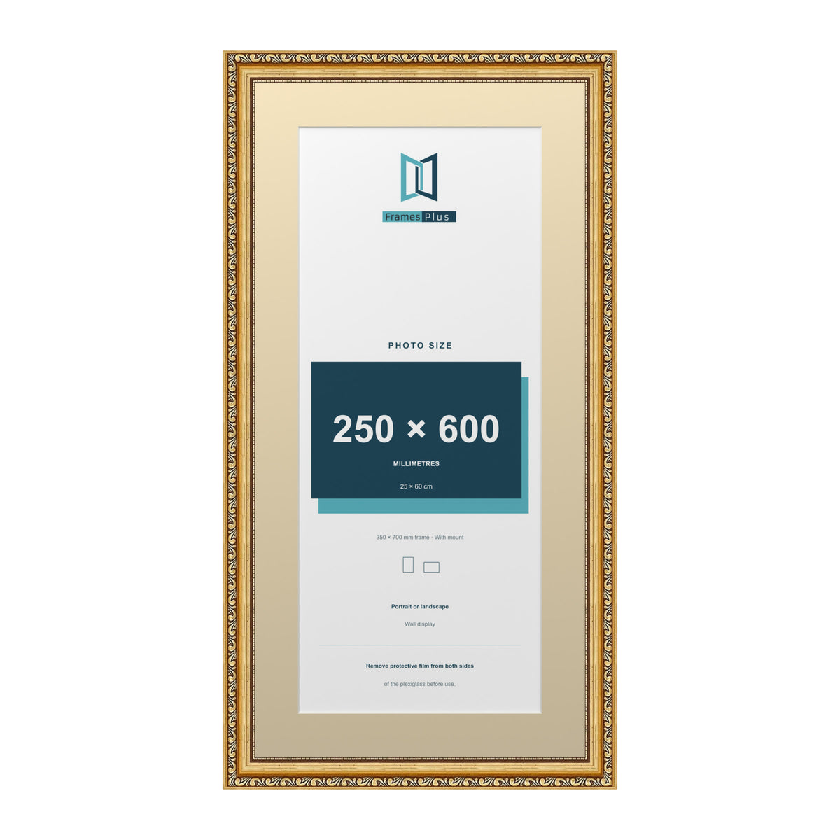 Louis Range Gold Picture, Photo & Poster Frame with Ivory Mount - 70x35cm Frame for 60x25cm Photo, Gold