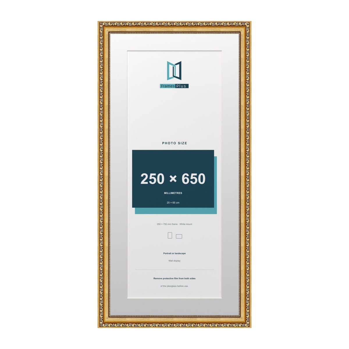 Louis Range Gold Picture, Photo & Poster Frame with White Mount - 75x35cm Frame for 65x25cm Photo, Gold