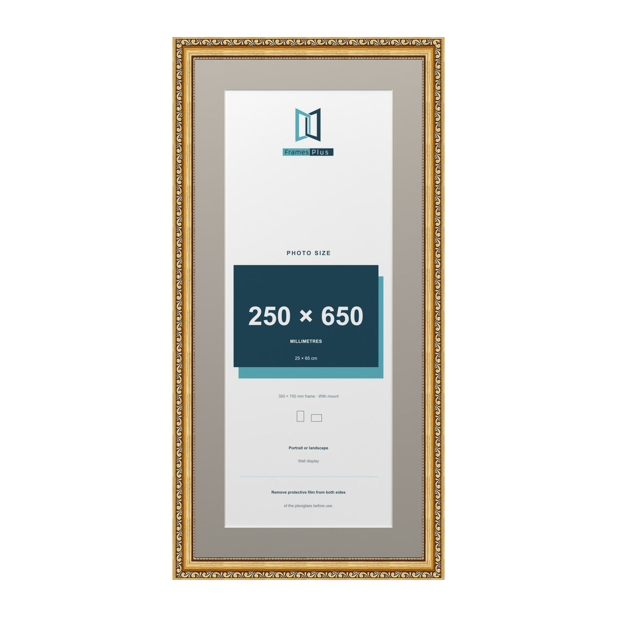 Louis Range Gold Picture, Photo & Poster Frame with Dawn Grey Mount - 75x35cm Frame for 65x25cm Photo, Gold