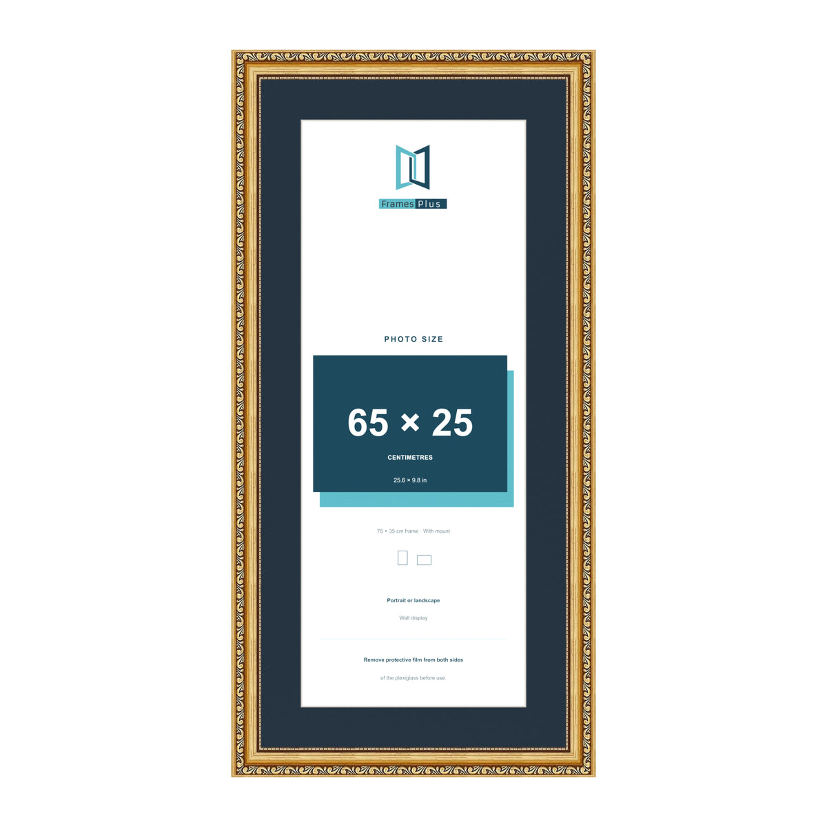 Louis Range Gold Picture, Photo & Poster Frame with Pacific Blue Mount - 75x35cm Frame for 65x25cm Photo, Gold
