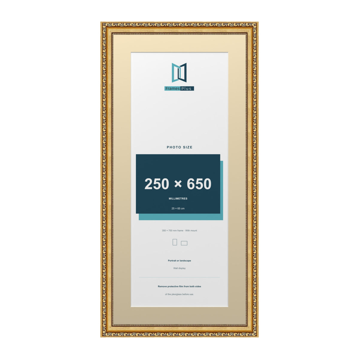 Louis Range Gold Picture, Photo & Poster Frame with Ivory Mount - 75x35cm Frame for 65x25cm Photo, Gold