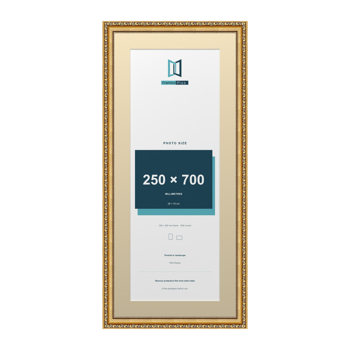 Louis Range Gold Picture, Photo & Poster Frame with Ivory Mount - 80x35cm Frame for 70x25cm Photo, Gold