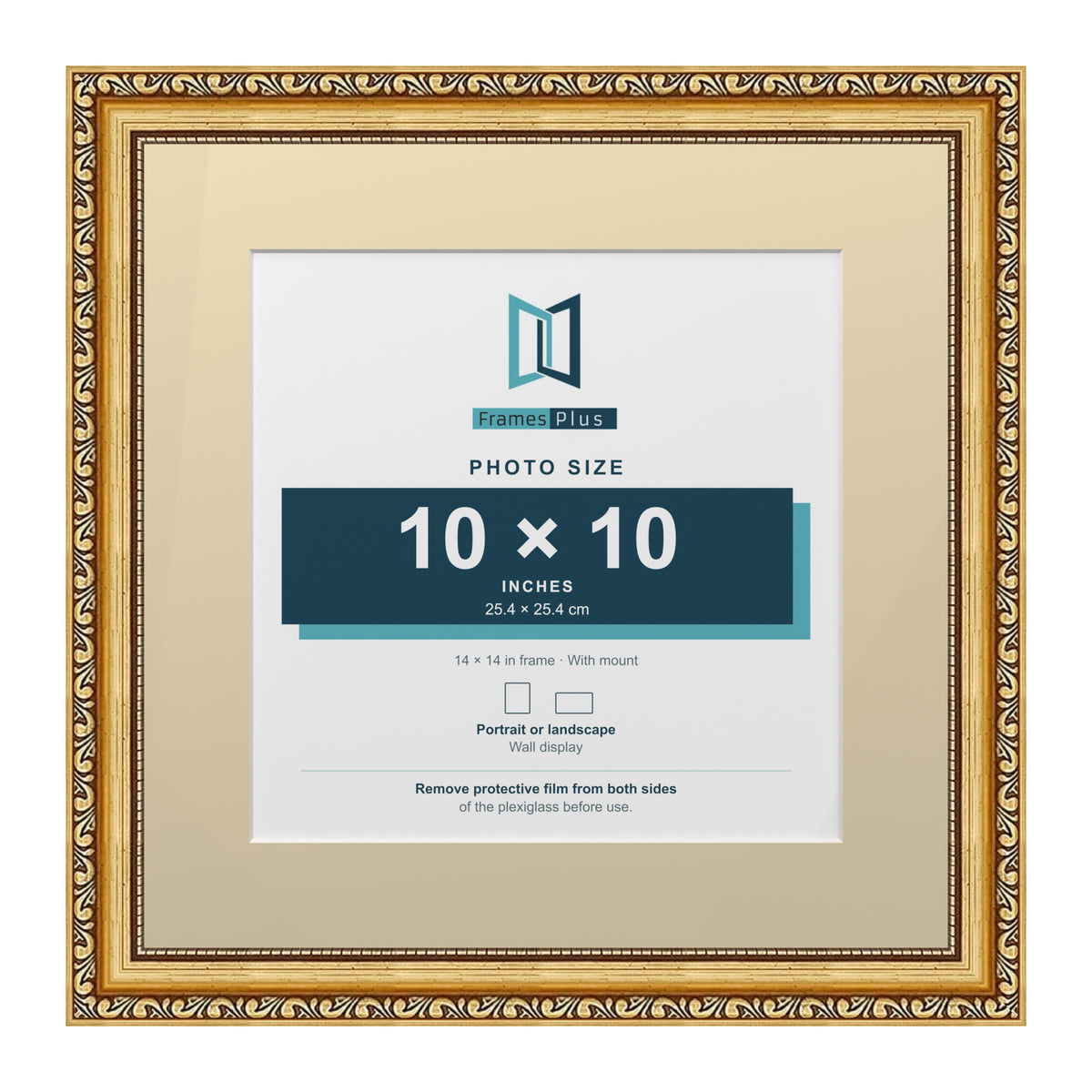 Louis Range Gold Picture, Photo & Poster Frame with Ivory Mount - 14x14" Frame for 10x10" Photo, Gold