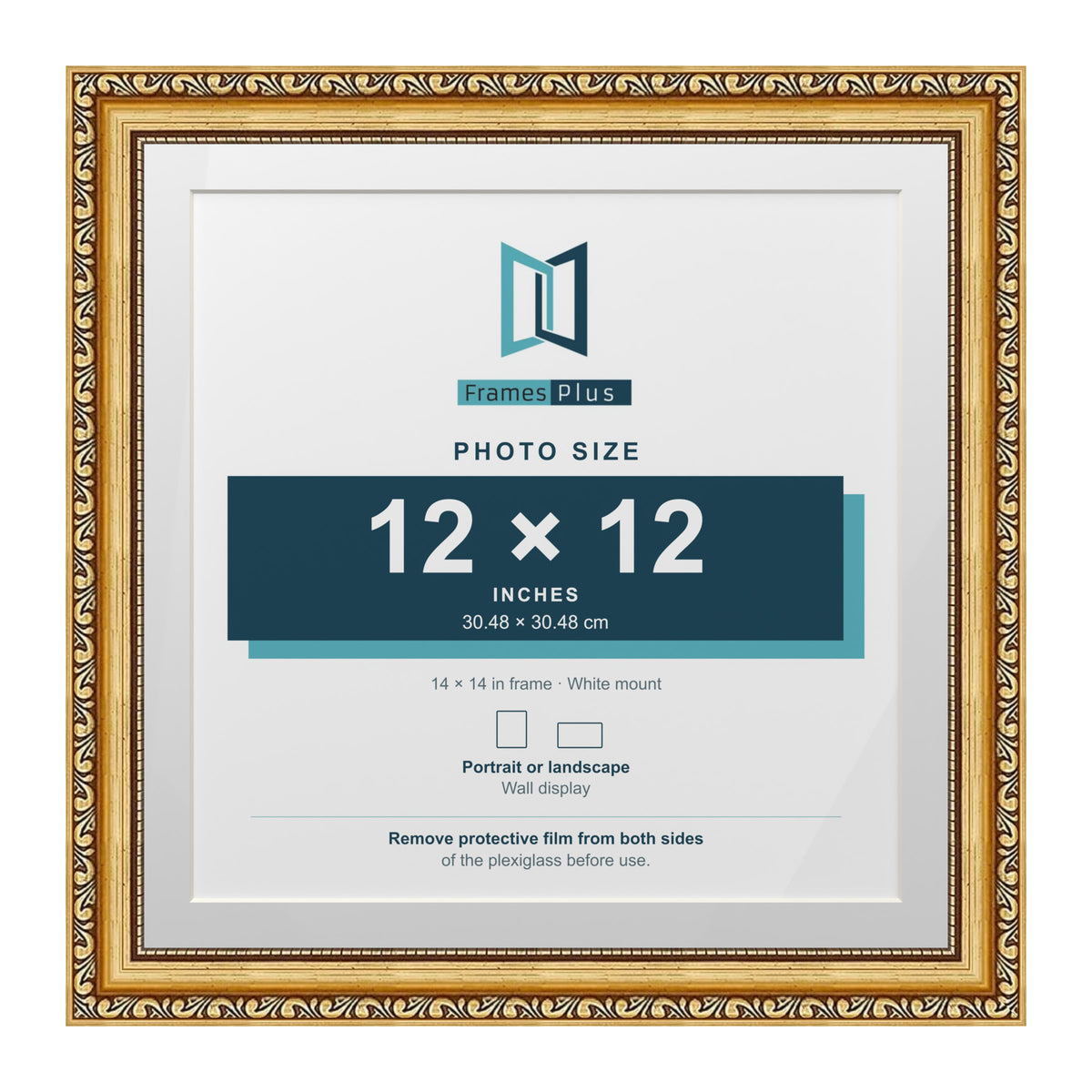 Louis Range Gold Picture, Photo & Poster Frame with White Mount - 14x14" Frame for 12x12" Photo, Gold