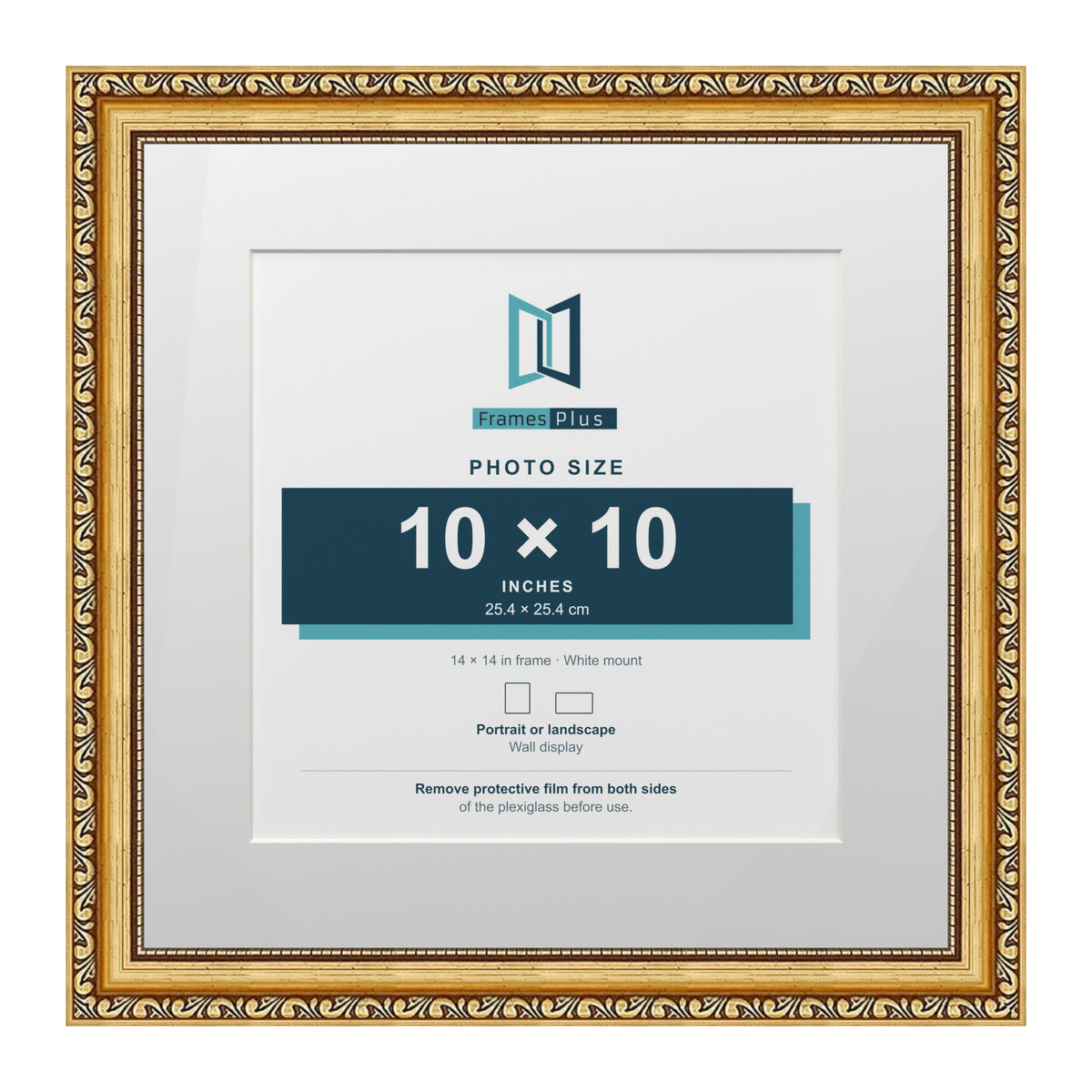 Louis Range Gold Picture, Photo & Poster Frame with White Mount - 14x14" Frame for 10x10" Photo, Gold