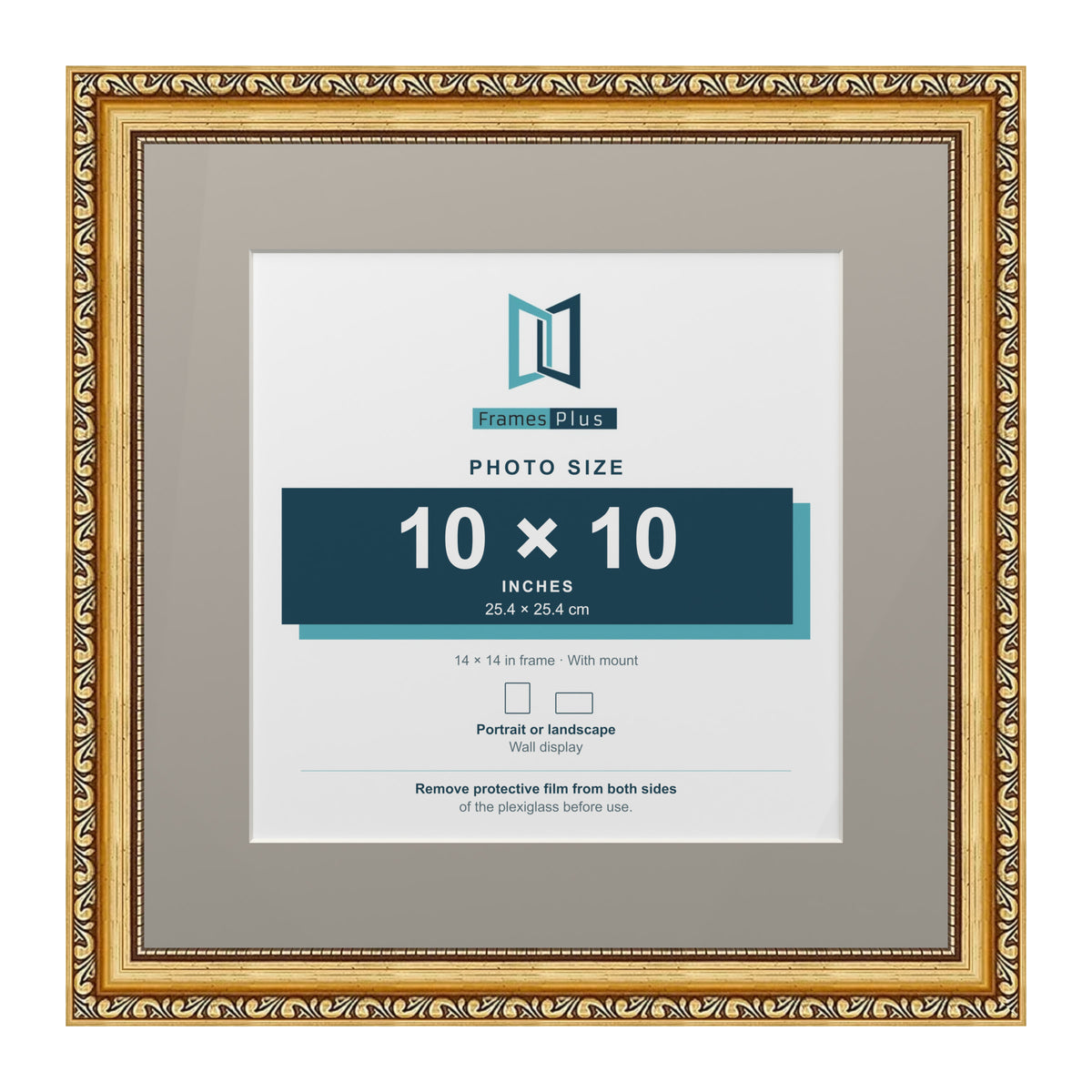 Louis Range Gold Picture, Photo & Poster Frame with Dawn Grey Mount - 14x14" Frame for 10x10" Photo, Gold
