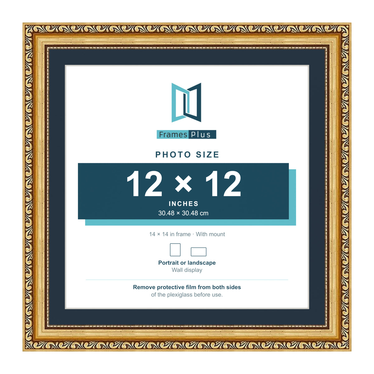 Louis Range Gold Picture, Photo & Poster Frame with Pacific Blue Mount - 14x14" Frame for 12x12" Photo, Gold