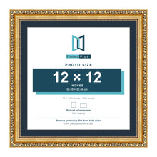 Louis Range Gold Picture, Photo & Poster Frame with Pacific Blue Mount - 14x14" Frame for 12x12" Photo, Gold