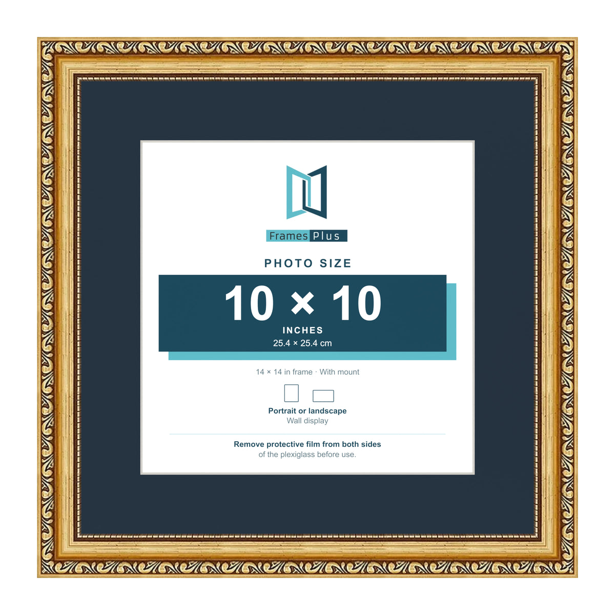 Louis Range Gold Picture, Photo & Poster Frame with Pacific Blue Mount - 14x14" Frame for 10x10" Photo, Gold